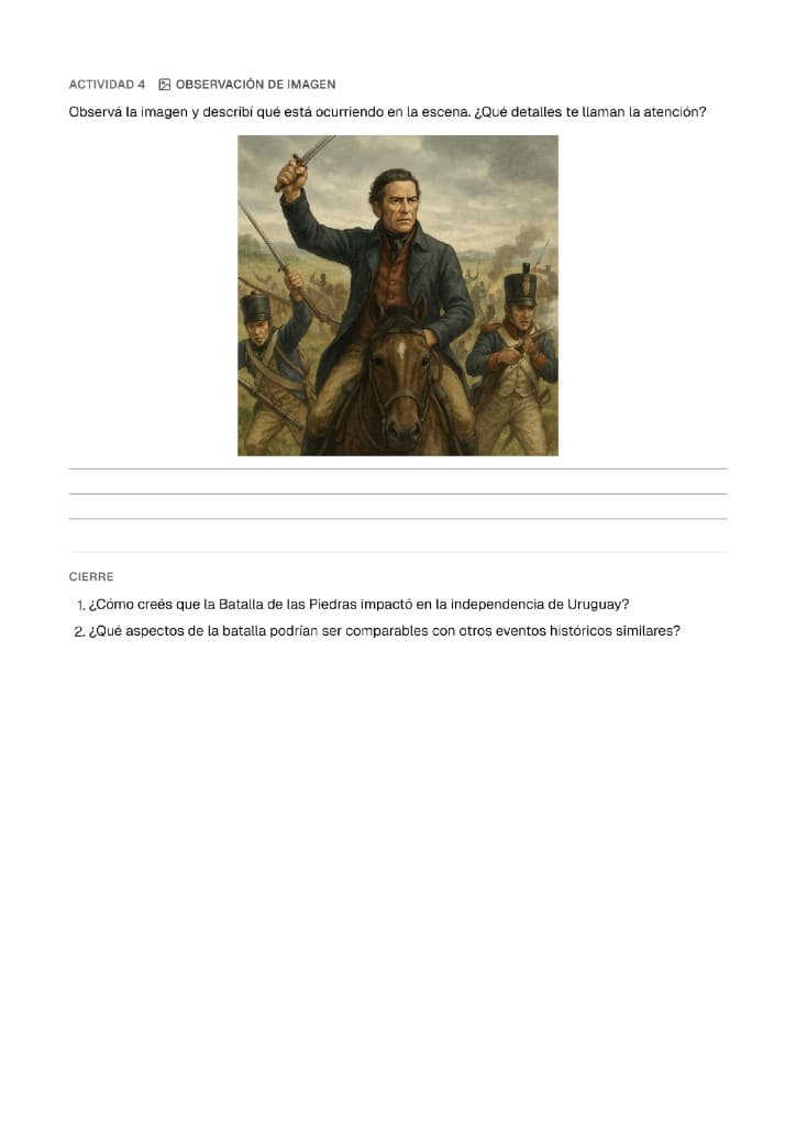 Actividad de observación de imagen sobre la Batalla de las Piedras