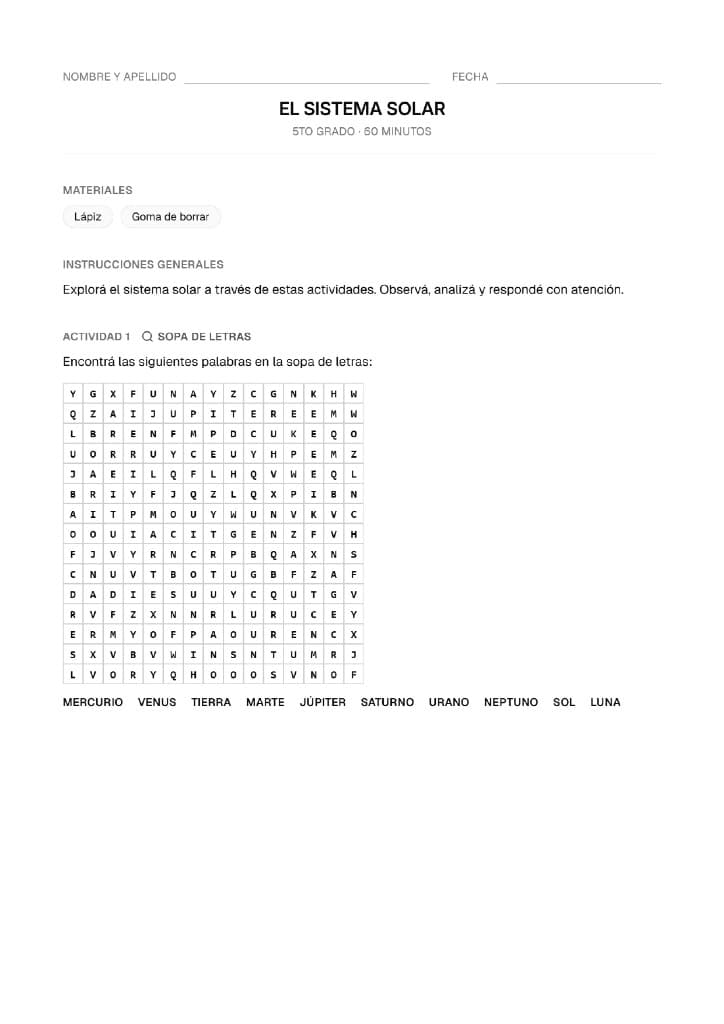 Actividad de lectoescritura para reforzar vocabulario