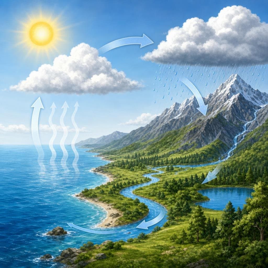 Lamina del ciclo del agua creada con IA para clase