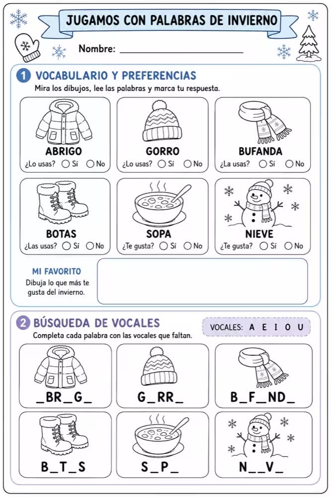 Recurso didactico de ficha de invierno